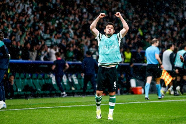 Pedro Goncalves of Sporting CP celebrates team goal during the UEFA Champions League, Last 16, second-leg football match between Sporting Clube de Portugal vs Bodo Glimt at Estadio Jose Alvalade on March 17, 2026 in Lisbon, Portugal. UEFA Champions League - Sporting CP vs Bodo Glimt (Valter Gouveia SPP)  Copyright: xValterxGouveia SPPx spp-en-VaGo-_GO_8210