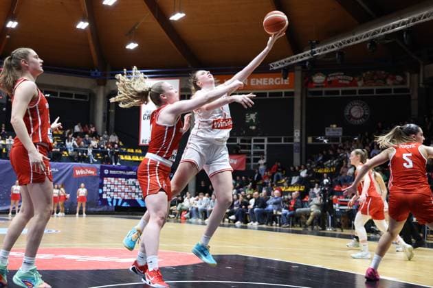 VIENNA, AUSTRIA, MAR. 17, 2026 WOMEN BASKETBALL EUROBASKET 2027 QUALIFIERS Â·First Round Â· Group D, AUSTRIA vs SWITZERLAND Sarah Sagerer (AUT) in one-on-one VIENNA VIENNA, Hallmann Dome Hallmann Dome, Austria (AUT) AUSTRIA