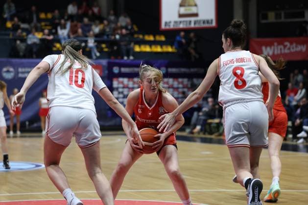 VIENNA, AUSTRIA, MAR. 17, 2026 WOMEN BASKETBALL EUROBASKET 2027 QUALIFIERS Â·First Round Â· Group D, AUSTRIA vs SWITZERLAND Alexia Allesch (AUT), Julija Matic (SUI) and Anja Fuchs-Robetin (AUT) in duel VIENNA VIENNA, Hallmann Dome Hallmann Dome, Austria (AUT) AUSTRIA