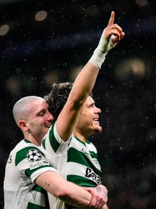 260317 Maximiliano Araujo of Sporting celebrates after scoring the 4 0 goal during the UEFA Champions League football match between Sporting CP and Bodo Glimt on March 17, 2026 in Lisbon Photo Marius Simensen BILDBYRAN COP 238 MM0063 bbeng football fotball fotboll soccer uefa champions league mesterligaen bodo glimt sporting clube de portugal sporting lisboa sporting lisbon sporting cp jubel  Copyright: MARIUSxSIMENSEN BB260317BB865