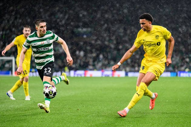 260317 Ivan Fresneda Corraliza of Sporting and Daniel Bassi of Bodo Glimt during the UEFA Champions League football match between Sporting CP and Bodo Glimt on March 17, 2026 in Lisbon Photo Marius Simensen BILDBYRAN COP 238 MM0063 bbeng football fotboll soccer uefa champions league mesterligaen bodo glimt sporting clube de portugal sporting lisboa sporting lisbon sporting cp  Copyright: MARIUSxSIMENSEN BB260317BB877