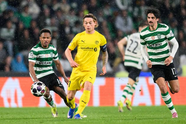 260317 Geny Catamo of Sporting and Patrick Berg of Bodo Glimt during the UEFA Champions League football match between Sporting CP and Bodo Glimt on March 17, 2026 in Lisbon Photo Marius Simensen BILDBYRAN COP 238 MM0063 bbeng football fotball fotboll soccer uefa champions league mesterligaen bodo glimt sporting clube de portugal sporting lisboa sporting lisbon sporting cp  Copyright: MARIUSxSIMENSEN BB260317BB901