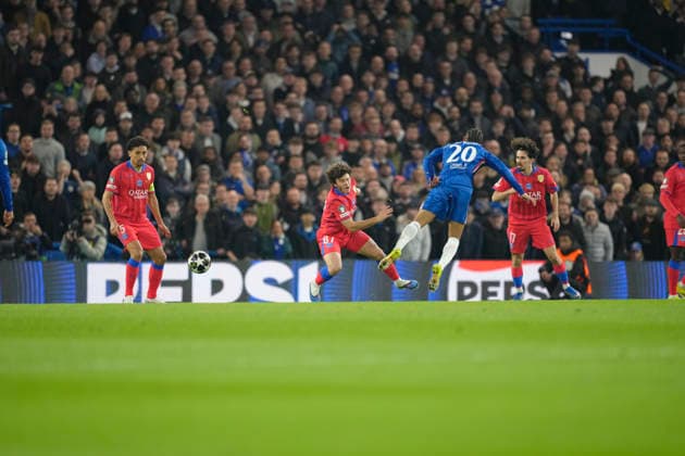 Chelsea v Paris Saint-Germain, Champions League Chelsea forward Joao Pedro (20) has his shot blocked by Paris Saint-Germain midfielder Joao Neves (87) during the Champions League match between Chelsea and Paris Saint-Germain at Stamford Bridge, London, UK on 17 March 2026. London Stamford Bridge Greater London UK Editorial use only , Copyright: xStephenxFlynnx PSI-23910-0032