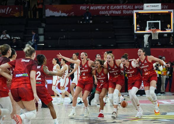 Turkiye v Hungary - FIBA Women’s World Cup Qualifiers ISTANBUL, TURKIYE - MARCH 17: Players of Hungary, who won three and lost two of their games, celebrate after finishing second in the group and securing qualification for the finals, following the FIBA Women’s World Cup Qualifiers Group C basketball match between Turkiye and Hungary at the Turkcell Basketball Development Center, in Istanbul, Turkiye, on March 17, 2026. Esra Bilgin Anadolu Istanbul Turkey. Editorial use only. Please get in touch for any other usage.  Copyright: x2026xAnadoluxEsraxBilginx