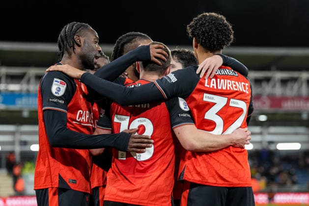 GOAL - Jordan Clark (18) of Luton Town celebrates after he scores his team™s second goal (Penalty) during the Sky Bet League 1 match between Luton Town and Exeter City at Kenilworth Road, Luton, England on 17 March 2026.  Copyright: xDavidxHornx PMI-7189-0016