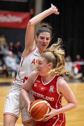 BASKETBALL - FIBA Quali, AUT vs SUI VIENNA,AUSTRIA,17.MAR.26 - BASKETBALL - FIBA Women s EURO Basket 2027, qualification, Austria vs Switzerland. Image shows Anja Fuchs Robetin (AUT) and Sharline Hulliger (SUI).  GEPAxpictures xGabrielxLopez