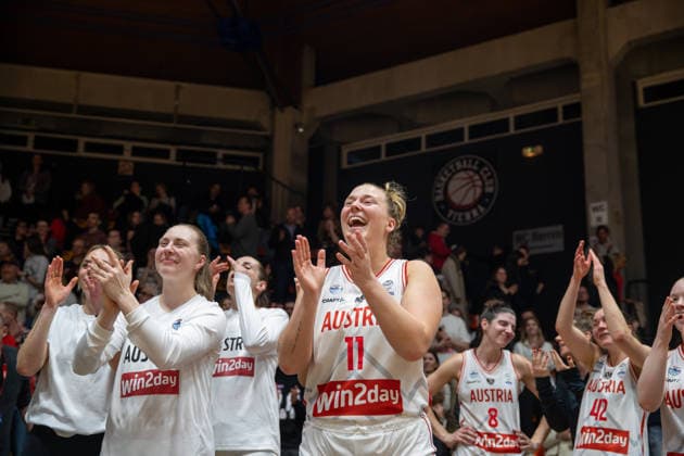 BASKETBALL - FIBA Quali, AUT vs SUI VIENNA,AUSTRIA,17.MAR.26 - BASKETBALL - FIBA Women s EURO Basket 2027, qualification, Austria vs Switzerland. Image shows the rejoicing of the team of AUT.  GEPAxpictures xGabrielxLopez