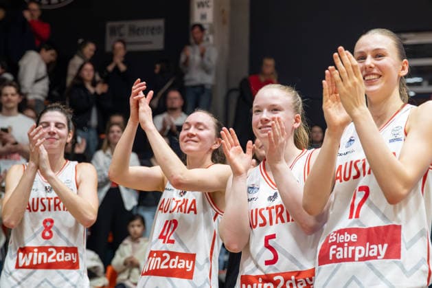 BASKETBALL - FIBA Quali, AUT vs SUI VIENNA,AUSTRIA,17.MAR.26 - BASKETBALL - FIBA Women s EURO Basket 2027, qualification, Austria vs Switzerland. Image shows the rejoicing of the team of AUT.  GEPAxpictures xGabrielxLopez