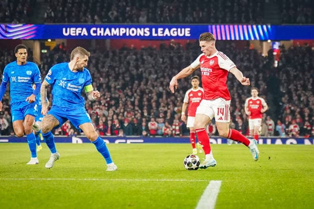 England Football UEFA Champions League 2025 2026, Round of 16 second leg FC Arsenal London vs Bayer 04 Leverkusen Emirates Stadium London Viktor Gyökeres Viktor Gyokeres Arsenal, 14 Robert Andrich Bayer 04 Leverkusen, 8 Copyright: xJOERANxSTEINSIEKx