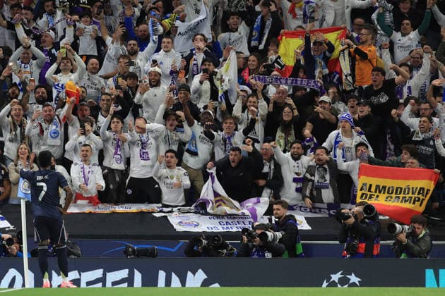 17th March 2026; Etihad Stadium, Manchester, England; UEFA Champions League Football, Manchester City versus Real Madrid; Vinicius Junior of Real Madrid celebrates after scoring from the penalty spot for 0-1 after 22 minutes  DavidxBlunsden Content restricted for UK based newspaper