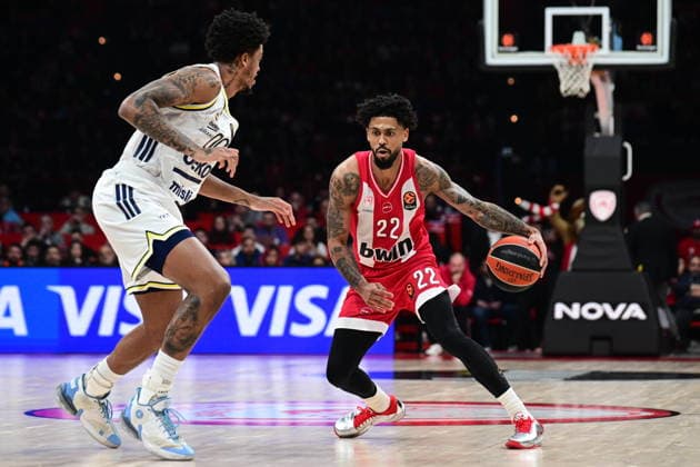 EuroLeague Basketball, Olympiacos Piraeus vs Fenerbahce Beko Istanbul - Tyler Dorsey, 22 of Olympiacos Piraeus in action during the Euroleague regular season basketball match between Olympiacos Piraeus and Fenerbahce Beko Istanbul held at Peace and Friendship Stadium in Piraeus, Grecee, 17 March 2026. PIRAEUS Greece Copyright: xOnexInchxProductionsx 6896615