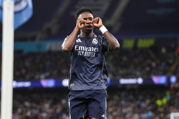 Manchester City v Real Madrid, UEFA Champions League Vinicius Junior Of Real Madrid scores a GOAL 0-1 and celebrates during the Manchester City v Real Madrid UEFA Champions League, Round of 16, 2nd Leg match at the Etihad Stadium, Manchester, England on 17 March 2026 Credit: Lee Keuneke Every Second Media Editorial use only. All images are copyright Every Second Media Limited. No images may be reproduced without prior permission. Copyright: xIMAGO EveryxSecondxMediax ESM-1862-0020 LeexKeunekex xEveryxSecondxMediax