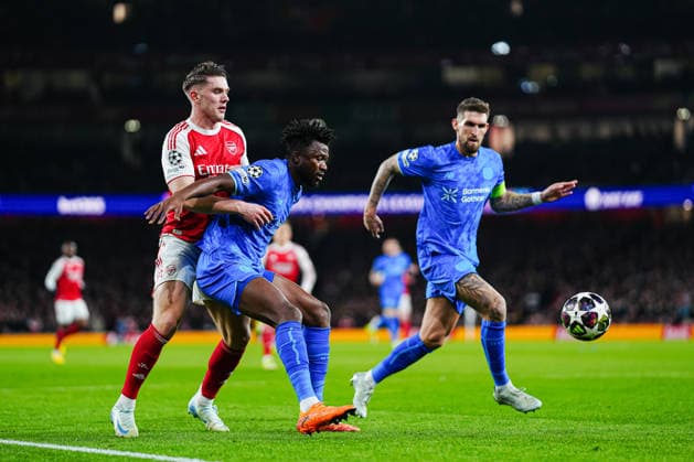 Viktor Gyökeres FC Arsenal, 14 , Edmond Tapsoba Bayer 04 Leverkusen, 12 ENG, FC Arsenal vs Bayer 04 Leverkusen, Football, UEFA Champions League, Round of 16, 2025 2026 season, 17 03 2026 ENG, FC Arsenal vs Bayer 04 Leverkusen, Football, UEFA Champions League, Round of 16, 2025 2026 season, 17 03 2026 London Copyright: xEibner-Pressefoto MarcelxvonxFehrnx EP_MFN