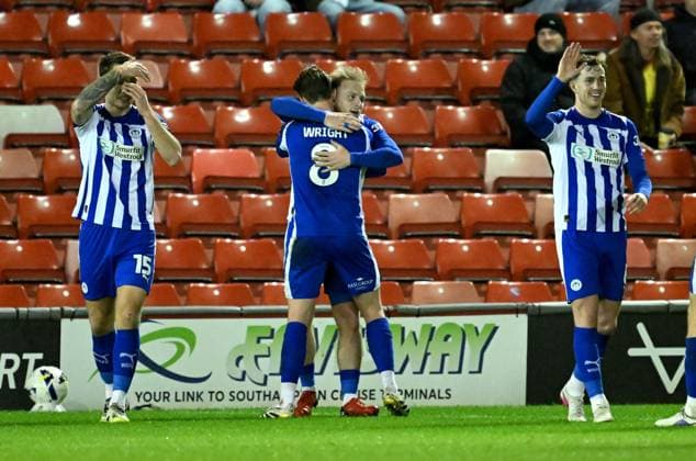 Joe Taylor of Wigan Athletic celebrates after scoring the team s first goal Barnsley v Wigan Athletic, Sky Bet League One, Football, Oakwell, Barnsley, UK - 17 Mar 2026Barnsley Oakwell United Kingdom EDITORIAL USE ONLY No use with unauthorised audio, video, data, fixture lists, club league logos or live services. Online in-match use limited to 120 images, no video emulation. No use in betting, games or single club league player publications. Copyright: xAnnaxGowthorpe Shutterstockx 16776372t