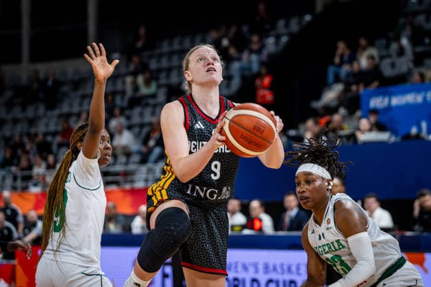 Basketball Villeurbanne 17 03 2026 Wommen™s Basketball World Cup 2026 Qualifying Tournament Nigeria NIG Germany GER Emma Eichmeyer Germany, No 09 Ifunaya Okoro Nigeria, No 09 Ezinne Kalu Nigeria, No 23