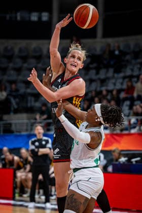 Basketball Villeurbanne 17 03 2026 Wommen™s Basketball World Cup 2026 Qualifying Tournament Nigeria NIG Germany GER Leonie Fiebich Germany, No 13 Ezinne Kalu Nigeria, No 23
