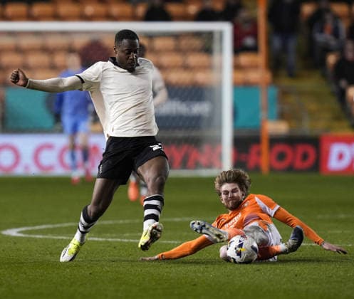 Blackpool v Port Vale Sky Bet League 1 Martin Sherif of Port Vale (left) battles for the ball with Hayden Coulson of Blackpool (on floor) during the Sky Bet League 1 match at Bloomfield Road, Blackpool 17 03 2026 UK Newspapers OUT Copyright: xMikexMartinx FIL-23146-0032