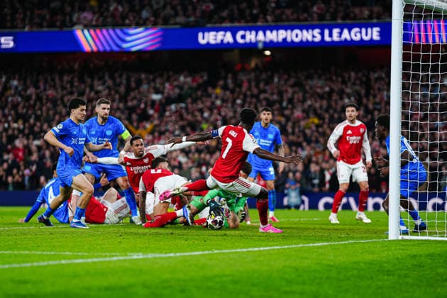 Goal kick Goal chance Bukayo Saka FC Arsenal, 07 ENG, FC Arsenal vs Bayer 04 Leverkusen, Football, UEFA Champions League, Round of 16, 2025 2026 season, 17 03 2026 ENG, FC Arsenal vs Bayer 04 Leverkusen, Football, UEFA Champions League, Round of 16, 2025 2026 season, 17 03 2026 London Copyright: xEibner-Pressefoto MarcelxvonxFehrnx EP_MFN