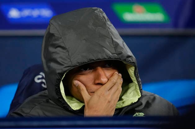 Manchester City FC v Real Madrid CF - UEFA Champions League 2025 26 Round of 16 Second Leg Kylian Mbappe centre-forward of Real Madrid and France sitting on the bench prior the UEFA Champions League 2025 26 Round of 16 Second Leg match between Manchester City FC and Real Madrid CF at City of Manchester Stadium on March 17, 2026 in Manchester, United Kingdom. Manchester England United Kingdom  Copyright: xJosexBretonx originalFilename:bretonhernandez-manchest260317_np6l4.jpg
