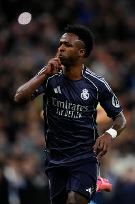 Manchester City FC v Real Madrid CF - UEFA Champions League 2025 26 Round of 16 Second Leg Vinicius Junior left winger of Real Madrid and Brazil celebrates after scoring his sides first goal during the UEFA Champions League 2025 26 Round of 16 Second Leg match between Manchester City FC and Real Madrid CF at City of Manchester Stadium on March 17, 2026 in Manchester, United Kingdom. Manchester England United Kingdom  Copyright: xJosexBretonx originalFilename:bretonhernandez-manchest260317_npzNP.jpg