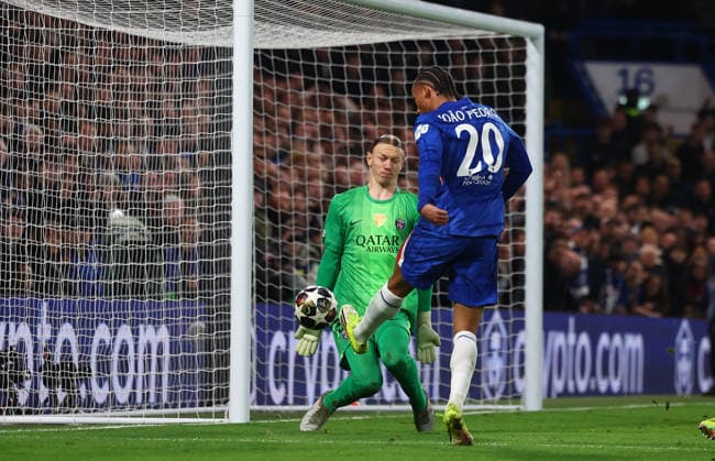 London, England, 17th March 2026. Joao Pedro of Chelsea has his shot saved by Matvey Safonov of Paris Saint-Germain during the Chelsea vs Paris Saint Germain UEFA Champions League round of 16 match at Stamford Bridge, London. Picture credit should read: Paul Terry Sportimage EDITORIAL USE ONLY. No use with unauthorised audio, video, data, fixture lists, club league logos or live services. Online in-match use limited to 120 images, no video emulation. No use in betting, games or single club league player publications. SPI_050_PT_Chelsea_PSG SPI-4610-0049