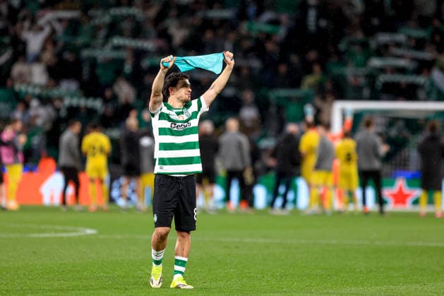 Pedro Goncalves of Sporting CP celebrates at the end of the UEFA Champions League, Last 16, second-leg football match between Sporting Clube de Portugal vs Bodo Glimt at Estadio Jose Alvalade on March 17, 2026 in Lisbon, Portugal. UEFA Champions League - Sporting CP vs Bodo Glimt (Valter Gouveia SPP)  Copyright: xValterxGouveia SPPx spp-en-VaGo-VG_L2523