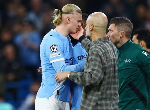 Manchester City manager Pep Guardiola substitutes Erling Haaland Manchester City v Real Madrid, UEFA Champions League, Round of 16, Second Leg, Football, Etihad Stadium, Manchester, UK - 17 Mar 2026Manchester Etihad Stadium United Kingdom EDITORIAL USE ONLY No use with unauthorised audio, video, data, fixture lists, club league logos or live services. Online in-match use limited to 120 images, no video emulation. No use in betting, games or single club league player publications.  Copyright: xMattxWest Shutterstockx 16776379aq