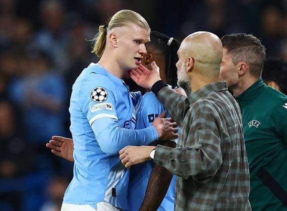 Manchester City manager Pep Guardiola substitutes Erling Haaland Manchester City v Real Madrid, UEFA Champions League, Round of 16, Second Leg, Football, Etihad Stadium, Manchester, UK - 17 Mar 2026Manchester Etihad Stadium United Kingdom EDITORIAL USE ONLY No use with unauthorised audio, video, data, fixture lists, club league logos or live services. Online in-match use limited to 120 images, no video emulation. No use in betting, games or single club league player publications.  Copyright: xMattxWest Shutterstockx 16776379as