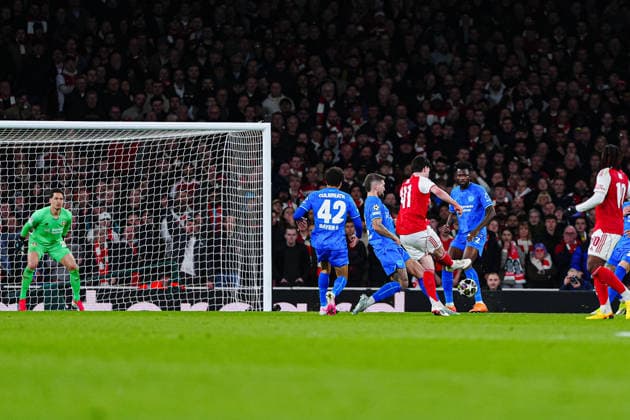 Goal for 2 0 Declan Rice FC Arsenal, 41 ENG, FC Arsenal vs Bayer 04 Leverkusen, Football, UEFA Champions League, Round of 16, 2025 2026 season, 17 03 2026 ENG, FC Arsenal vs Bayer 04 Leverkusen, Football, UEFA Champions League, Round of 16, 2025 2026 season, 17 03 2026 London Copyright: xEibner-Pressefoto MarcelxvonxFehrnx EP_MFN