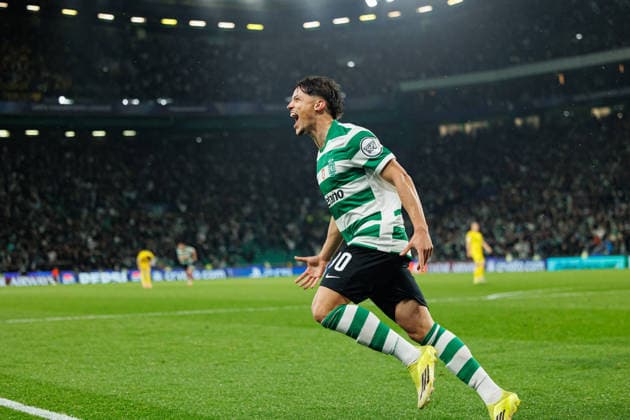 Rafael Nel seen celebrating after goal during UEFA Champions League Round of 16 game between teams of Sporting CP and FK Bodo Glimt at Estadio Jose Alvalade (Maciej Rogowski Ball Raw Images) Lisbon Estadio Jose Alvalade Portugal Copyright: xMaciejxRogowskix maciejrogowski_sporting_bodo_2526_ROG8466