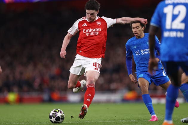 Arsenal gegen Bayer Leverkusen 17. März 2026, London UEFA Champions League Achtelfinale Arsenal gegen Bayer Leverkusen Declan Rice von Arsenal erzielt das zweite Tor für sein Team Foto Jacques Feeney Offside London UK  Copyright: xJacquesxFeeneyx xOffsidexOffside