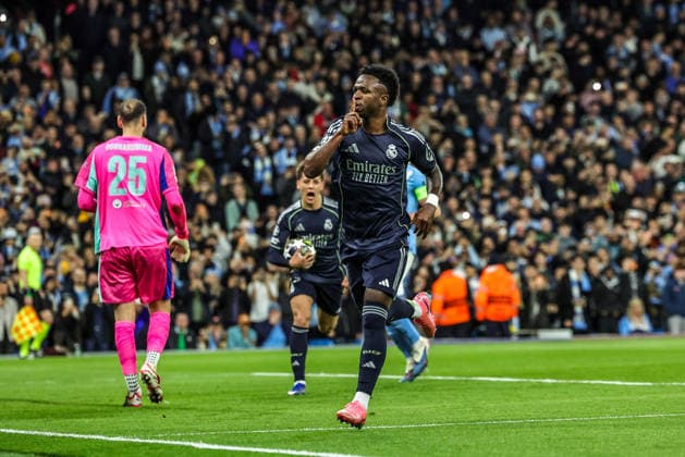 Manchester City FC v Real Madrid CF - UEFA Champions League 2025 26 Round of 16 Second Leg Vinicius Junior of Real Madrid celebrates his goal to make it 0-1 during the UEFA Champions League last 16 second leg match between Manchester City and Real Madrid at The City of Manchester Stadium in Manchester, United Kingdom, on March 17, 2026. Manchester Greater Manchester United, ManU Kingdom  Copyright: xNewsxImagesx originalFilename:cosgrove-uefacham260317_np9Ah.jpg