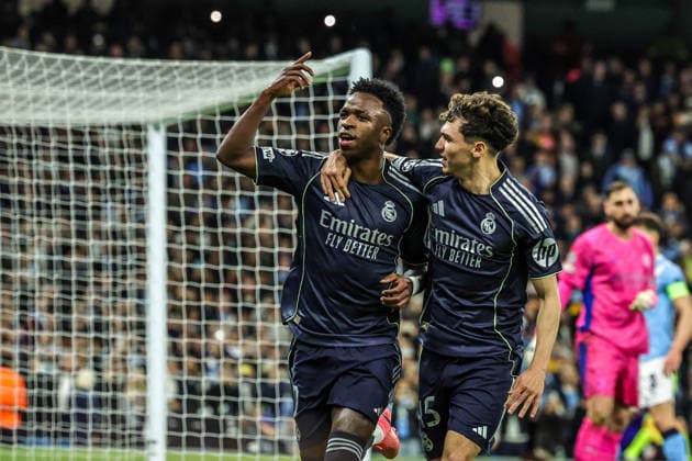 Manchester City FC v Real Madrid CF - UEFA Champions League 2025 26 Round of 16 Second Leg Vinicius Junior of Real Madrid celebrates his goal to make it 0-1 during the UEFA Champions League last 16 second leg match between Manchester City and Real Madrid at The City of Manchester Stadium in Manchester, United Kingdom, on March 17, 2026. Manchester Greater Manchester United, ManU Kingdom  Copyright: xNewsxImagesx originalFilename:cosgrove-uefacham260317_npMYQ.jpg