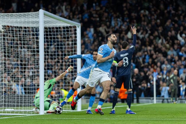Football - UEFA Champions League - Round of 16 - 2nd Leg - Manchester City FC v Real Madrid CF MANCHESTER, ENGLAND - Tuesday, March 17, 2026: Manchester City s Rayan AÃ¯t-Nouri celebrates after scoring his side s second goal but was ruled offside during the UEFA Champions League Round of 16 2nd Leg match between Manchester City FC and Real Madrid CF at the City of Manchester Stadium. (Photo by David Rawcliffe Propaganda) MANCHESTER City of Manchester Stadium GREATER MANCHESTER ENGLAND  Copyright: xDavidxRawcliffex P2026-03-17-Man_City_Real_Madrid-99