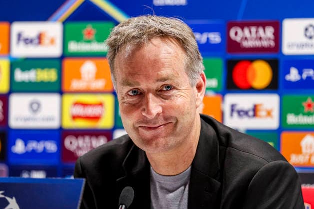 LONDON, ENGLAND - MARCH 17: Bayer 04 Leverkusen head coach Kasper Hjulmand attends a press conference, PK, Pressekonferenz after the UEFA Champions League 2025 26 Round of 16 Second Leg match between Arsenal FC and Bayer 04 Leverkusen at Arsenal Stadium on March 17, 2026 in London, England.  Copyright: xRenexNijhuis MBxMediax