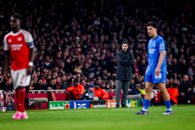 LONDON, ENGLAND - MARCH 17: Arsenal head coach Mikel Arteta looks on during the UEFA Champions League 2025 26 Round of 16 Second Leg match between Arsenal FC and Bayer 04 Leverkusen at Arsenal Stadium on March 17, 2026 in London, England.  Copyright: xRenexNijhuis MBxMediax