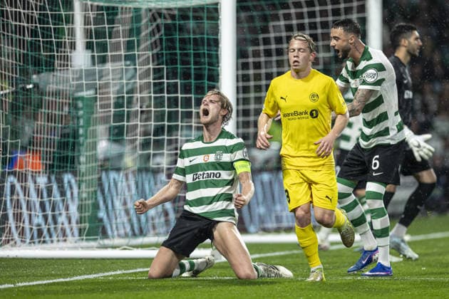 Morten Hjulmand 42 of Sporting CP reacts during the UEFA Champions League match between Sporting CP vs FK Bodø Glimt at Estadio Jose Alvalade on March 17th,2026 (Photo by Joao Bravo Sports Press Photo)  Copyright: xJoaoxBravo SportsxPressxPhotox Sportspressphoto_SPR112924