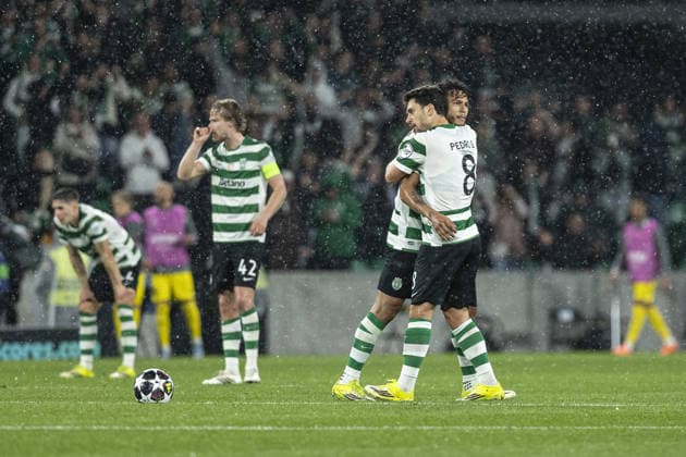 Pedro Gonçalves 8 of Sporting CP celebrates with Luis Suarez 97 of Sporting CP after scoring team s second goal during the UEFA Champions League match between Sporting CP vs FK Bodø Glimt at Estadio Jose Alvalade on March 17th,2026 (Photo by Joao Bravo Sports Press Photo)  Copyright: xJoaoxBravo SportsxPressxPhotox Sportspressphoto_SPR112923