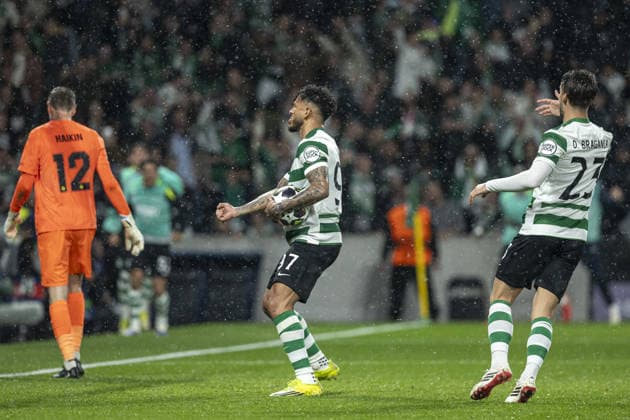 Luis Suarez 97 of Sporting CP celebrates after scoring teams third goal during the UEFA Champions League match between Sporting CP vs FK Bodø Glimt at Estadio Jose Alvalade on March 17th,2026 (Photo by Joao Bravo Sports Press Photo)  Copyright: xJoaoxBravo SportsxPressxPhotox Sportspressphoto_SPR112926