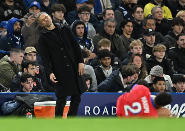Chelsea vs PSG - UEFA Champions League LONDON, ENGLAND - MARCH 17: Head coach of Paris Saint-Germain (PSG) Luis Enrique reacts during the UEFA Champions League 2025 26 Round of 16 second-leg match between Chelsea and Paris Saint-Germain at Stamford Bridge in London, England on March 17, 2026. Mustafa Yalcin Anadolu London United Kingdom. Editorial use only. Please get in touch for any other usage.  Copyright: x2026xAnadoluxMustafaxYalcinx