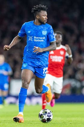 Arsenal v Bayer Leverkusen, Champions League Bayer Leverkusen defender Edmond Tapsoba (12) during the Champions League match between Arsenal and Bayer Leverkusen at the Emirates Stadium, London, UK on 17 March 2026. London Emirates Stadium Greater London UK Editorial use only , Copyright: xToyinxOshodix PSI-23909-0047