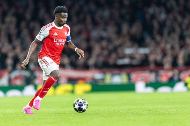 Arsenal v Bayer Leverkusen, Champions League Arsenal forward Bukayo Saka (7) heads upfield during the Champions League match between Arsenal and Bayer Leverkusen at the Emirates Stadium, London, UK on 17 March 2026. London Emirates Stadium Greater London UK Editorial use only , Copyright: xToyinxOshodix PSI-23909-0055