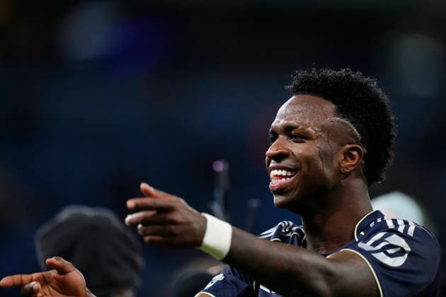 Manchester City FC v Real Madrid CF - UEFA Champions League 2025 26 Round of 16 Second Leg Vinicius Junior left winger of Real Madrid and Brazil celebrates the victory after winning the UEFA Champions League 2025 26 Round of 16 Second Leg match between Manchester City FC and Real Madrid CF at City of Manchester Stadium on March 17, 2026 in Manchester, United Kingdom. Manchester England United Kingdom  Copyright: xJosexBretonx originalFilename:bretonhernandez-manchest260317_npTsq.jpg