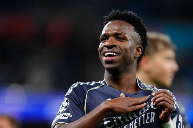 Manchester City FC v Real Madrid CF - UEFA Champions League 2025 26 Round of 16 Second Leg Vinicius Junior left winger of Real Madrid and Brazil celebrates the victory after winning the UEFA Champions League 2025 26 Round of 16 Second Leg match between Manchester City FC and Real Madrid CF at City of Manchester Stadium on March 17, 2026 in Manchester, United Kingdom. Manchester England United Kingdom  Copyright: xJosexBretonx originalFilename:bretonhernandez-manchest260317_npMRN.jpg