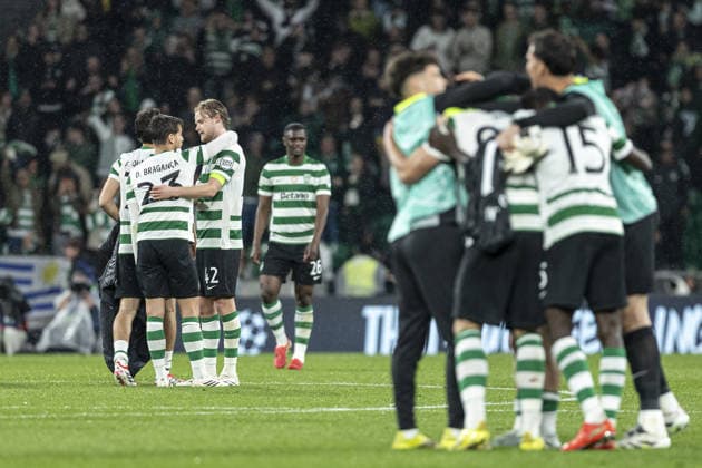 Sportinc CP players celebrates win after the game during the UEFA Champions League match between Sporting CP vs FK Bodø Glimt at Estadio Jose Alvalade on March 17th,2026 (Photo by Joao Bravo Sports Press Photo)  Copyright: xJoaoxBravo SportsxPressxPhotox Sportspressphoto_SPR112948