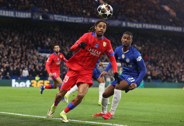 Chelsea gegen PSG 17. März 2026, London UEFA Champions League, Achtelfinale, 2. Spiel Chelsea gegen Paris Saint Germain Bradley Barcola von PSG Foto Charlotte Wilson Abseits London UK  Copyright: xCharlottexWilsonx xOffsidexOffside