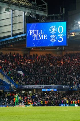 Chelsea v Paris Saint-Germain, UEFA Champions League The full time score board after the Chelsea v Paris Saint-Germain UEFA Champions League, Round of 16, 2nd Leg match at Stamford Bridge, London, England on 17 March 2026 Credit: Dylan Hepworth Every Second Media Editorial use only. All images are copyright Every Second Media Limited. No images may be reproduced without prior permission. Copyright: xIMAGO EveryxSecondxMediax ESM-1863-0086 DylanxHepworthx xEveryxSecondxMediax