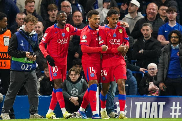 Chelsea v Paris Saint-Germain, UEFA Champions League Senny Mayulu of Paris Saint-Germain celebrating his goal to make it 0-3 during the Chelsea v Paris Saint-Germain UEFA Champions League, Round of 16, 2nd Leg match at Stamford Bridge, London, England on 17 March 2026 Credit: Dylan Hepworth Every Second Media Editorial use only. All images are copyright Every Second Media Limited. No images may be reproduced without prior permission. Copyright: xIMAGO EveryxSecondxMediax ESM-1863-0127 DylanxHepworthx xEveryxSecondxMediax