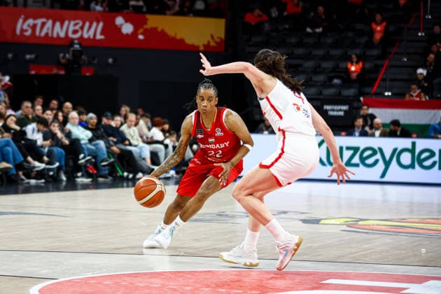 Turkiye vs Hungary Women s Basketball World Cup 2026 Qualifying Tournaments Yvonne Turner of Hungary national team, Nationalteam dribbles the ball during the Women s Basketball World Cup 2026 Qualifying Tournaments Group Phase - Group A between Turkiye National Team and Hungary National Team at Turkcell Basketball Development Center on March 17, 2026 in Istanbul, Turkey. Istanbul Istanbul Turkey Copyright: xBurakxBasturkx