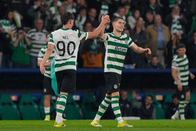 March 17, 2026, Lisbon, Portugal: Rafael Nel of Sporting CP (L) and Ivan Fresneda of Sporting CP (R) celebrates their fifth goal during UEFA Champions League 2025 26 round of 16 2nd leg between Sporting CP and FK Bodo Glimt at Estadio Jose Alvalade..Final score: Sporting CP 5:0 FK Bodo Glimt Lisbon Portugal - ZUMAs197 20260317_aaa_s197_290 Copyright: xBrunoxdexCarvalhox